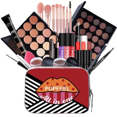 Makeup Kit For Women Full Kit, Naked Shimmer Eyeshadow Palette, Waterproof Black Eyeliner &amp; Mascara, Makeup Tools Set, Lipstick, Premium Synthetic Foundation Powder for Medium to Dark Skin