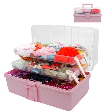 Hair Bow Holder Organizer for Headbands, Hair Clips, Hair Ties, Scrunchies, Baby Girl Hair Accessories Storage Box, Three-layer Folding Storage Organizer (Without Accessories)