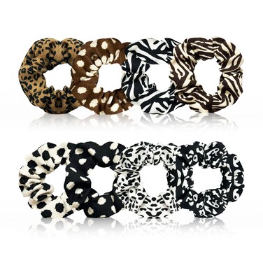 Scrunchies for Hair,Leopard Scrunchie,Cheetah Scrunchie,Scrunchies for Women Girl,Animal Hair Scrunchies,Cute Pinstripe and polka dot Fabric Hair Ties(8 PCS)