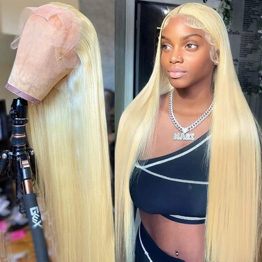 34 Inch 613 Straight Frontal Wigs for Women Glueless 613 Lace Front Wig Human Hair 180% Density Pre Plucked 613 HD Lace Frontal Wig Straight Honey Blonde Lace Front Wigs Human Hair