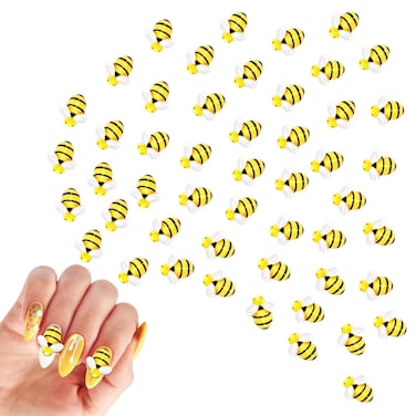 Juome Nail Charms, 60 Pcs Bee Nail Charms 3D Nail Charms with Bees Shape Resin Charms, Kawaii Nail Charms for Nail Art Decorations Supplies