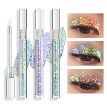 Multichrome Liquid Eyeshadow Set,3 Colors Multi-Dimensional Eye Liner Makeup,High Pigment Waterproof Metallic Eyeshadow,Ultre Fine Tip Glitter Eyeshadow (A01+A02+A03)