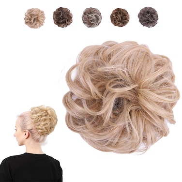 Juvabun Messy Bun 2.0 Hair Piece -Medium Blonde   Hair Pieces for Women Messy Bun Hair Piece Synthetic Hair   Everyday Wear Hair Pieces for Updos   Washable &amp; Realistic Synthetic Hair Bun Scrunchie