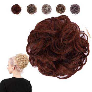 Juvabun Messy Bun 2.0 Hair Piece -Dark Red   Hair Pieces for Women Messy Bun Hair Piece Human Hair Everyday Wear Bun Extensions for Women   Washable &amp; Realistic Synthetic Hair Bun Scrunchie-Dark Red