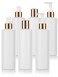 JUVITUS 8 oz / 240 ml Professional White Cylinder Bottle Set with Gold Lotion Pumps, Fine Mist Sprayers, and Disc Cap Lids -2 each (6 pack)