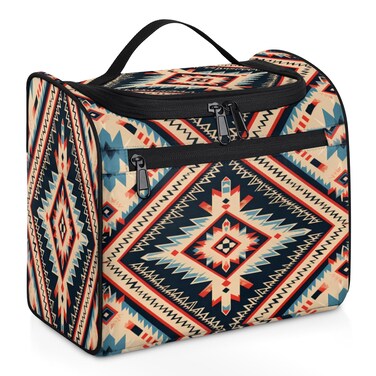 Toiletry Bag with Hanging Hook Makeup Bag Vintage Bohemian Aztec Ethnic Cosmetic Case Travel Organizer for Women Men Traveling Wash Bag
