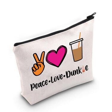 JXGZSO Peace Love Donut Junkie Makeup Bag With Zipper Coffee Donuts Lover Gift Coffee Junkie Cosmetic Bag