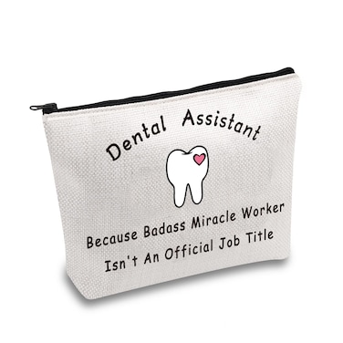 JXGZSO Dental Assistant Makeup Bag Dentist Gift Because Badass Miracle Worker Isn't An Official Job Tittle Cosmetic Bag Dental Hygienist Gift