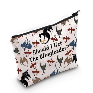 JXGZSO Funny FW Pouch Should I Get The Wingleader Book Theme Makeup Bag Dragon Book Lover Gift Booktok Merch