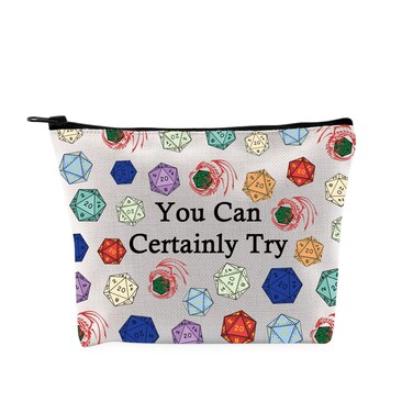 JXGZSO Dungeon Master Gift You Can Certainly Try Dungeon Dice Cosmetic Bag Funny D20 Dice Game Makeup Bag (You Can Certainly Try Makeup Bag)