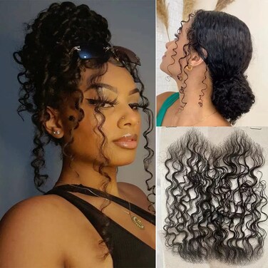 HD Swiss Lace Baby Hair Edge Stripes Real Human Hair Curly Baby Hair More Natural for Women Reusable Swiss Lace Hairline Baby Hair Curly Natural Color 4Pcs