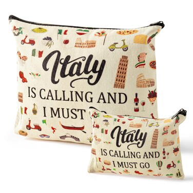 K1tpde Travel Gift Cosmetic Bag - Large Capacity Makeup Bag with Zipper Marker Pattern Trip Gifts for Women Girls Lover Toiletry Case Travel Organizer for Traveler(Italy, 2PCS-L+S)
