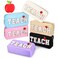 Kacctyen 6 Pcs Teacher Appreciation Gifts Teacher Bag Bulk Chenille Letter Bag Letter Patch with 6 Pcs Preppy Teacher Apple Pins for Women School Retirement Birthday