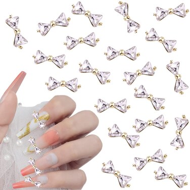 3D Bows Nail Charms,20 Pieces Bowknots Charms for Acrylic Nails Nail Art Accessories Nail DIY Craft (Gold)