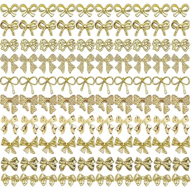 100 PCS Gold Bow Nail Charms 3D Bow Charms for Nail Bowknots Nail Art Charms Bow Charms for Nails Design and DIY Crafts Decoration