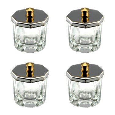 KADS 4Pcs Glass Dappen Monomer Dish Acrylic Nail Cup for Liquid and Powder with Lids (Set 5)