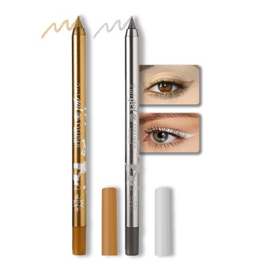 Kaely 2Pcs Gold Silver Waterline Pencil Eyeliner, Sharpenable Multi-Use Gel Eyeliner Pencil, Eye Liner Waterproof Smudge proof, Smooth Eye Makeup Liners, delineador de ojos contra el agua, 04+05