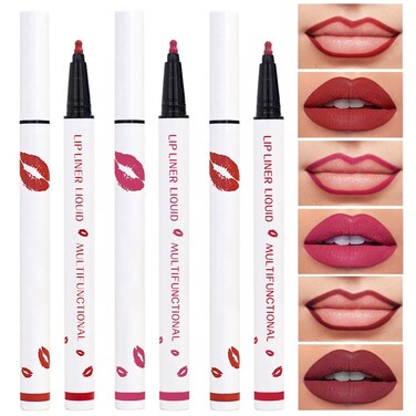 Kaely 3Pcs Dark Red Pink Cherry Red Matte Lip Stain Marker,2in1 Liquid Lipstick &amp; Lip Liner Pencil,Long Lasting Waterproof 24 Hour,tinta para labios labiales mate 24 horas originales,01+02+06