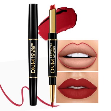 Kaely 2in1 Ruby Red Lip Liner &amp;amp; Lipstick Set Kit for Women, DNM Matte Lips Kit with Lip Liner Lip Stains Long Lasting Waterproof 24 Hour Lipstick and Lip Liners Combo Lipliners Pencil Set 01