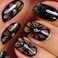 Short Flower Press on Nails Oval Black Fake Nails with Floral Design Glitter False Nails Glossy Acrylic Nails Black Nails Press ons Square Acrylic Glue on Nails Spring Stick on Nails for Women 24Pcs