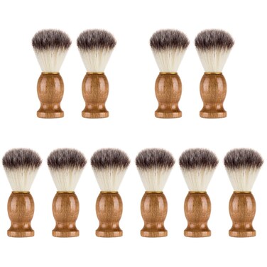 10 Pcs Wood Handled Badger Hair Shaving Brush Professional Salon Tools Beard Grooming Tool for Men Shave Accessory