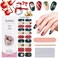 Kalolary 20Pcs Christmas Gel Nail Polish Strips, Christmas Nail Art Polish Sticker Snowflower Full Wrap Gel Polish Christmas Nail Art Design Stickers with Nail File and Stick(UV/LED Lamp Required)