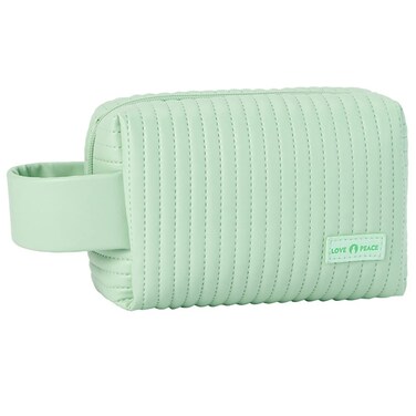 Green Leaf Toiletry Bag - Small, Travel-Sized Makeup Organizer, PU Leather with Zipper, Perfect for Daily Essentials
