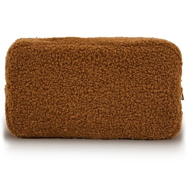 Plush Makeup Bag, Solid Plush Makeup Bag, Portable Travel Bag for Makeup Essentials, Preppy Aesthetic Makeup Bag (Brown)