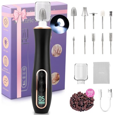 Professional Manicure Pedicure Kit, Cordless Electric Nail File Set, 360&deg; LED Light Nail Drill Machine with LCD Display, 10 Speeds Rechargeable Nail Drill for Gel Nail Thick Toe Nails Christmas Gifts