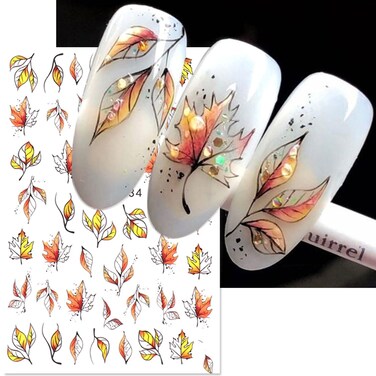 8 Sheets Maple Leaf Nail Sticker Fall Nail Art Sticker Decal 3D Self-Adhesive Maple Leaf Design for Acrylic Nail Thanksgiving Manicure Decor Nail Art Supplies for Women Girls