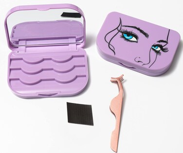 Eyelash Storage Case Organizer With Makeup Mirror Frame Box, Magnetic False Eyelashes Case False Eyelashes Packaging Travel Storage Box Eyelash Bag (Light Purple)