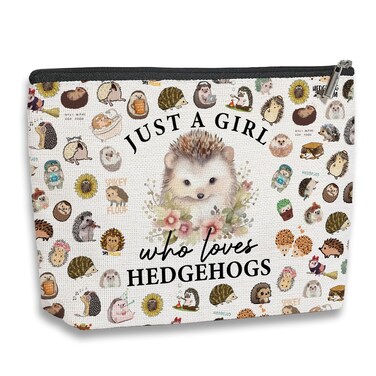 Hedgehog Gifts for Women Girls Hedgehog Makeup Bag Hedgehog Stuff Merch Animal Lover Funny Birthday Christmas Gift for Hedgehog Lovers Daughter Sister Bestie Niece Just A Girl Who Loves Hedgehogs