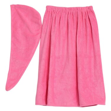 Keenso Women's Bathrobe Set, Wrap Set Spa Towel Comfortable Adjustable Shower Robes Skirt with Fast Dry Hair Drying Cap