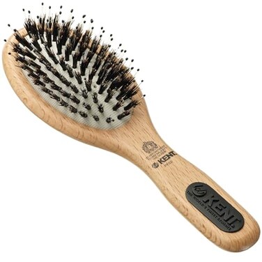 Kent PF02 Small Cushion Detangler Brush &ndash; Boar Bristle &amp; Nylon Mix for Smoothing and Straightening Oval Wood Paddle for Medium to Long Hair