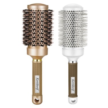 Round Brush for Blow Out 2PCS, Round Hair Brush for Blow Drying, Nano Thermal Ceramic Ionic Tech Barrel Brush with Boar Bristles for Styling, Add Volume (3.3 Inch/2.9 Inch, Barrel 2.1 Inch)