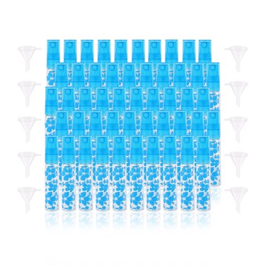 Kesell 50 Pack 5ml Glass Spray Bottles Empty Refillable Fragrance Sample Bottles Small Perfume Vials With 10 Funnels, Blue Floral Print