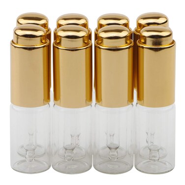 Kesell 10ml Transparent Glass Dropper Bottle with Golden Pressure Pump 0.3oz Refillable Essential Oil Portable Cosmetic Container for Travel, Pack of 8