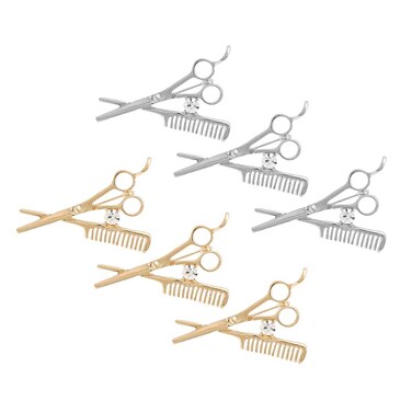 6pcs Men Scissor and Comb Brooch Pin Crystal Rhinestone Barber Tools Corsage Brooch Pin Hairdresser Hair Stylist