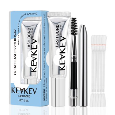 KevKev Lash Glue 10ml Eyelash Glue for Lash Clusters Lash Extension Waterproof Lash Bond Lasting 48-72 Hours Lash Cluster Glue with Lash Brush and Eyelash Remover Cotton Swabs Set (10ml, Black)