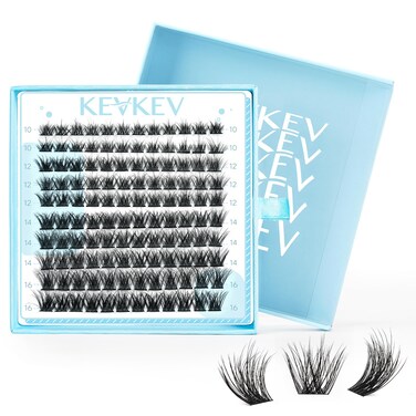 KevKev Lash Clusters 3D Fluffy Cluster Lashes 120 Pcs DIY Lash Extensions Mixed C/D Eyelash Clusters Individual Lashes Cluster Thin Band &amp; Soft Resuable Lashes(Bulebell,10-16mix)