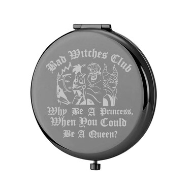 KEYCHIN Villains Club Pocket Mirror Evil Queen Fans Gifts Bad Witches Club When Be A Princess When You Could Be A Queen Compact Makeup Mirror (Bad Witches-BL)