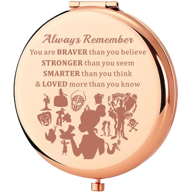 KEYCHIN Frog Princess Pocket Mirror Princess Tiana Fans Gifts Always Remember You are Braver Stronger Smarter Than You Think Compact Makeup Mirror for Women Girls Teenagers (Frog Princess-RG)