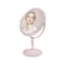 KEYPOWER Bling Rhinestone Makeup Vanity Mirror Round with Stand Double Side Cosmetic Glitter Movable Desk Bathroom Bedroom Tabletop(Pink)