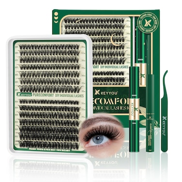 DIY Lash Extension Kit 280pcs Soft Lash Clusters 60D+80D D Curl Easy to Apply with Lash Bond and Seal Lash Applicator Lash Remover Eyelash Extension Kit at Home(RMkit-60D80D-D-10-18mix)