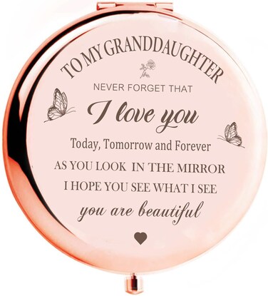 Granddaughter Compact Mirror - Rose Gold, Birthday Gift from Grandma &amp; Grandpa