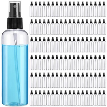 Kigley 100 Pcs Small Spray Bottle Bulk 4 oz Plastic Empty Mist Spray Bottles for Essential Oils Fine Mist Sprayer Reusable Refillable Portable Travel Containers for Perfume Cleaning Samples(Clear)