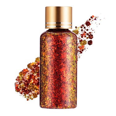 Holographic Body Glitter Gel for Face, Body, Nail, Super Long Lasting Waterproof Quick Dry Liquid Chunky Glitter Eyeshadow for Rave Festival Party Makeup Accessories, 1oz (Maple Red)