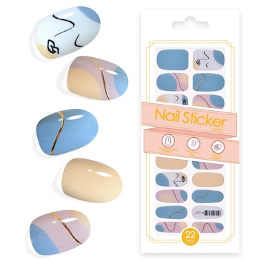 22pcs Nail Strips UV Free Nail Stickers Long Lasting Gel Nail Polish Strips Gloss Nail Wraps with 2 Prep Pad, 1 Nail File (Beauty and Ugliness T118)