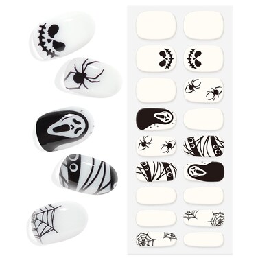 Halloween Semi Cured Gel Nail Stickers Long Lasting Semicured Nail Wraps Salon-Quality Semi-Cured Gel Nail Strips UV Lamp Required Gel Nail Stickers for Women (Lost Memory 343)