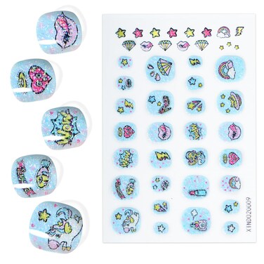 Nail Wraps for Kids Self Adhesive Nail Stickers Safe Healthy Nails Long Lasting Nail Strips for Girls Children Manicure Nail Art Decoration (Rock Girl 09)